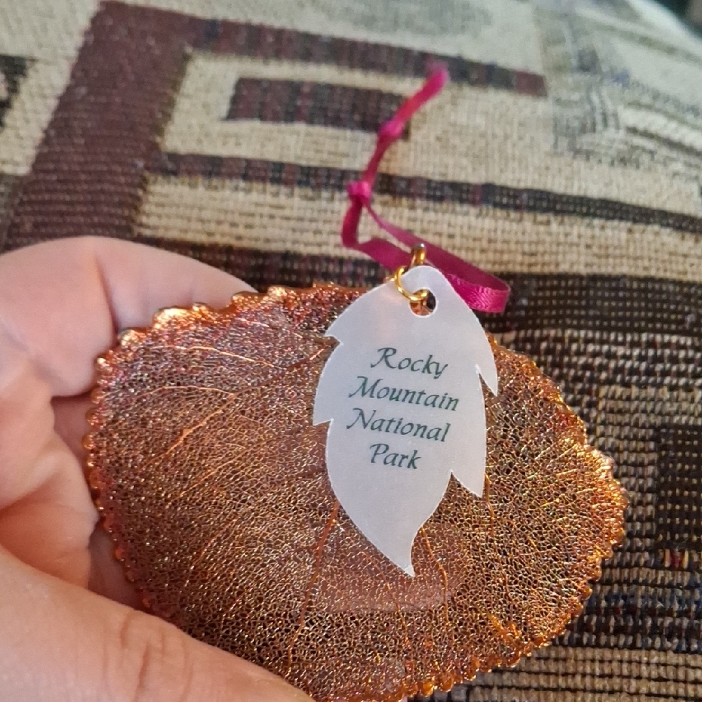 Rocky Mountain National Park Copper Glitter Leaf Ornament - Picture 2 of 6